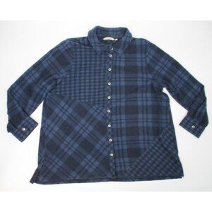 Soft Surroundings Shirt Womens 1X Blue Black Plaid Patchwork Button Up